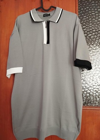 Gri Fermuarlı Triko Polo Tişört