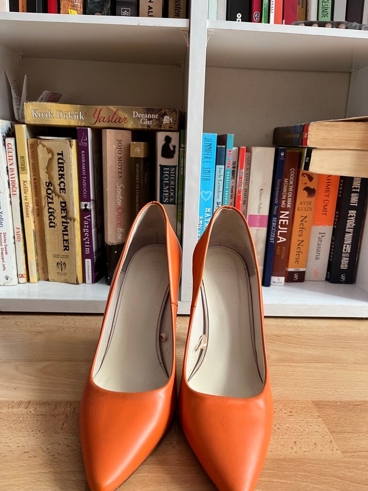 Turuncu Deri Stiletto Topuklu Kadın Ayakkabı - Görsel 2