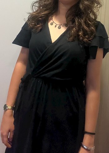 Siyah V Yaka Midi Elbisesi - Görsel 2