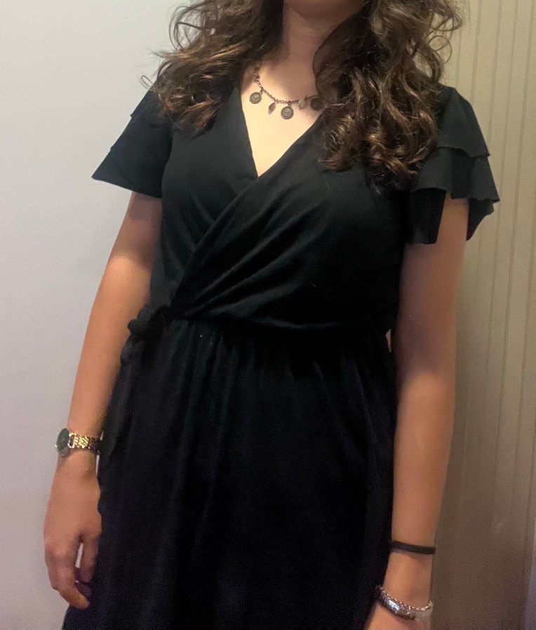 Siyah V Yaka Midi Elbisesi - Görsel 2