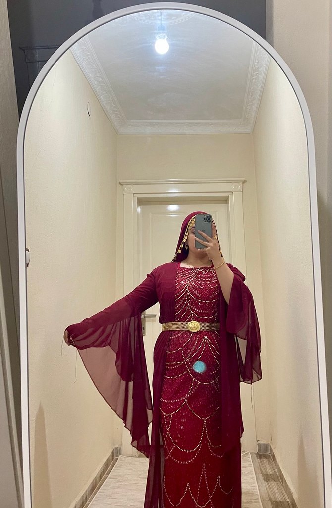 Bordo Uzun Kol Etkili Kadın Kına Elbisesi - Görsel 2