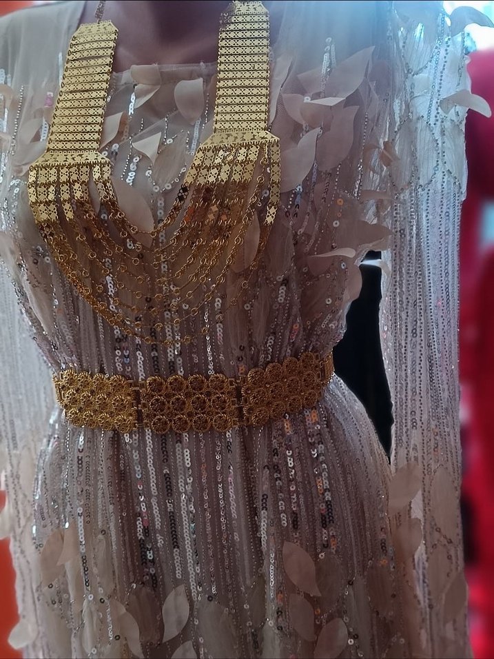 Bej İşlemeli Uzun V Yaka Kadın Hint Elbisesi - Görsel 2