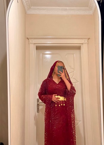 Bordo Uzun V Yaka Kadın Hint Elbisesi - Görsel 2