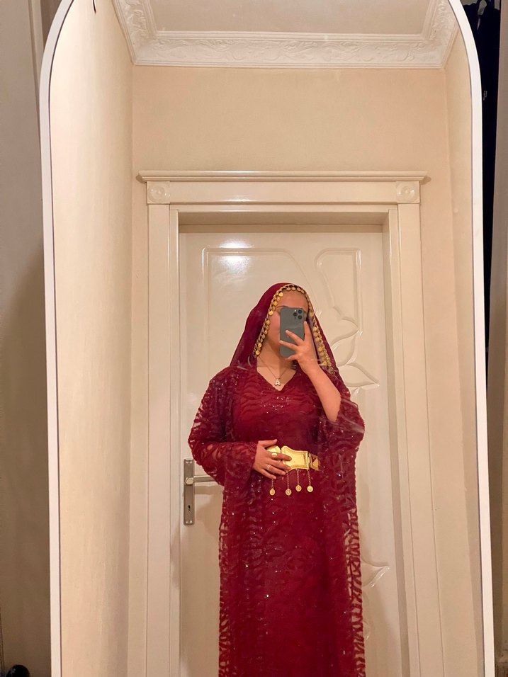 Bordo Uzun V Yaka Kadın Hint Elbisesi - Görsel 2