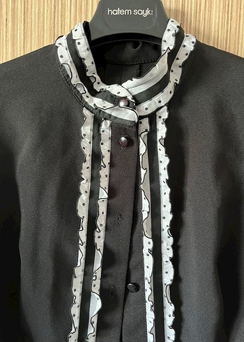 Düğmeli Siyah Kadın Gömlek - Görsel 3