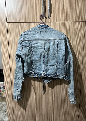 Düğmeli Gri Kadın Denim Ceket - Görsel 2