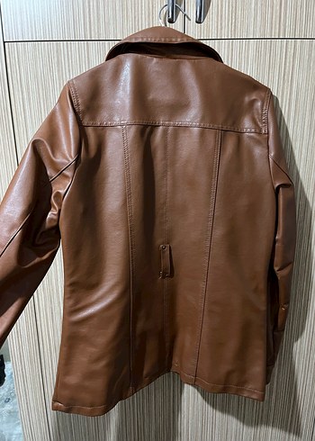 Düğmeli Kahverengi Deri Kadın Ceket - Görsel 3
