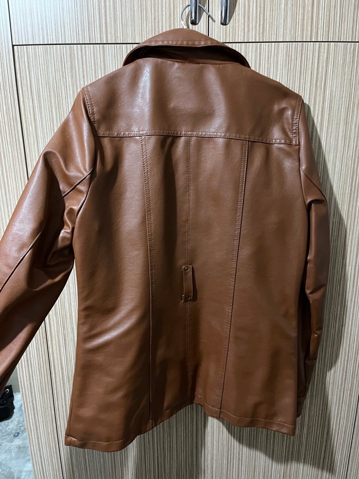 Düğmeli Kahverengi Deri Kadın Ceket - Görsel 3