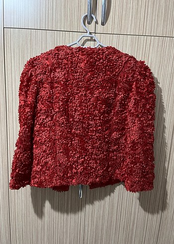 Kısa Kırmızı Kadın Yün Ceket - Görsel 3