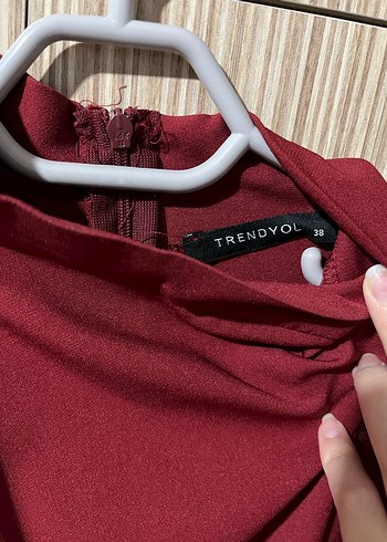 Bordo Drapeli Uzun Klasik Kadın Elbise - Görsel 2