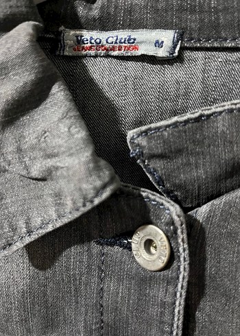 Düğmeli Gri Kadın Denim Ceket - Görsel 2