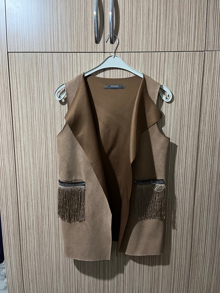 Kemerli Süet Kolsuz Kadın Yelek - Görsel 3