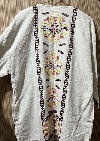 Nakışlı Uzun Beyaz Bohem Kadın Kimono - Görsel 5