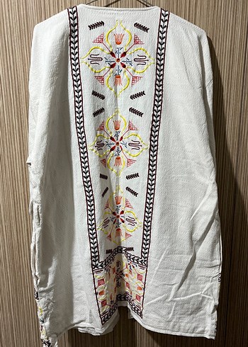 Nakışlı Uzun Beyaz Bohem Kadın Kimono - Görsel 4