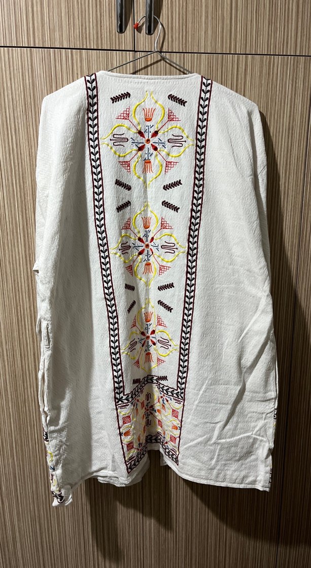 Nakışlı Uzun Beyaz Bohem Kadın Kimono - Görsel 4