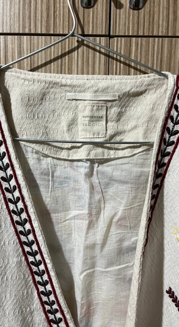 Nakışlı Uzun Beyaz Bohem Kadın Kimono - Görsel 3