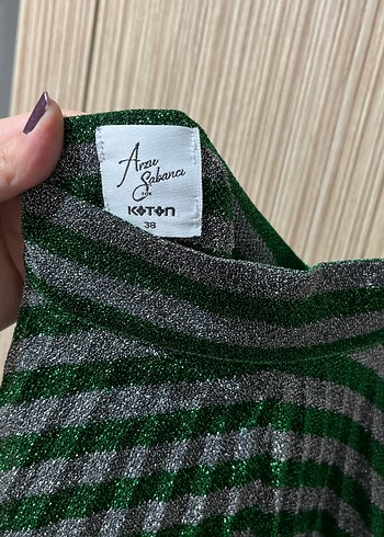 Parlak Yeşil Çizgili Pilili Uzun Etek - Görsel 5