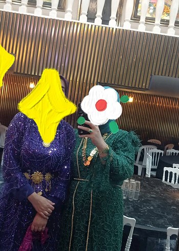Abiye Yeşil Etnik Desenli Uzun Henna Elbise