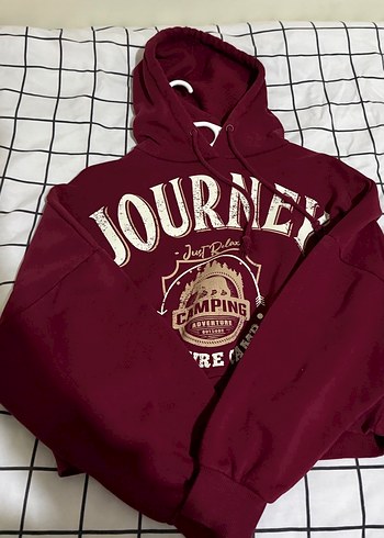 Bordo Kapüşonlu Baskılı Spor Sweatshirt - Görsel 4