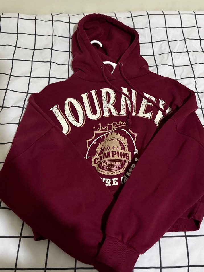 Bordo Kapüşonlu Baskılı Spor Sweatshirt - Görsel 4
