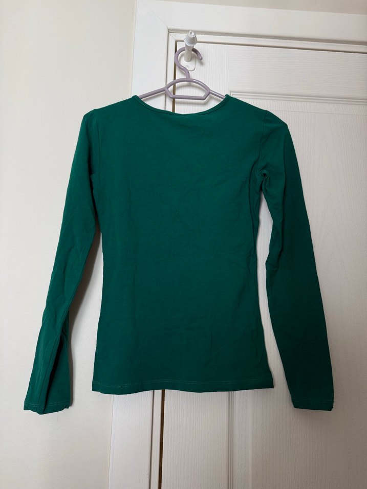 Kız Çocuk Yeşil Uzun Kollu Basic Tişört - Görsel 3