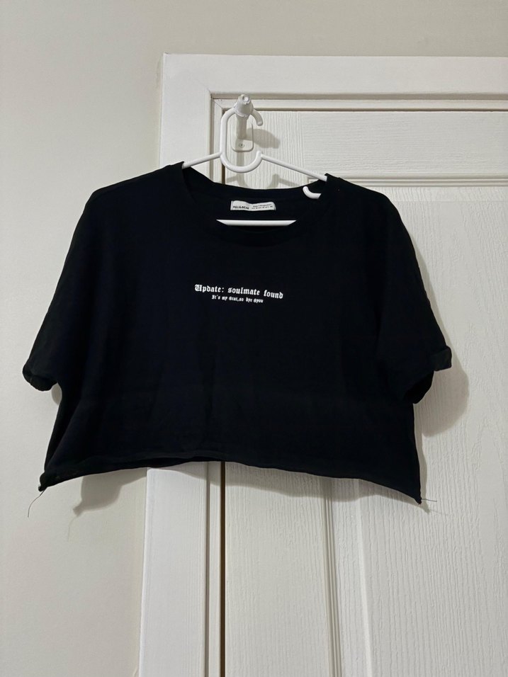 Pull and bear siyah crop t-shirt - Görsel 2