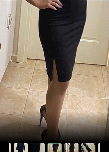 Siyah V Yaka Midi Ofis Elbisesi - Görsel 6