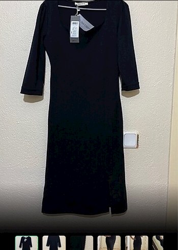 Siyah V Yaka Midi Ofis Elbisesi - Görsel 3