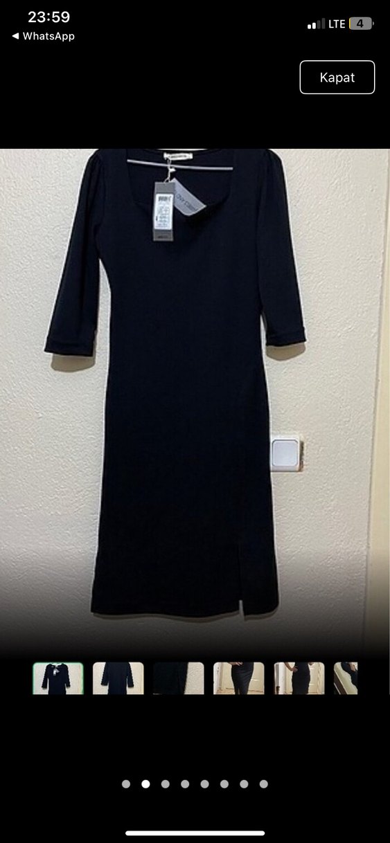 Siyah V Yaka Midi Ofis Elbisesi - Görsel 3