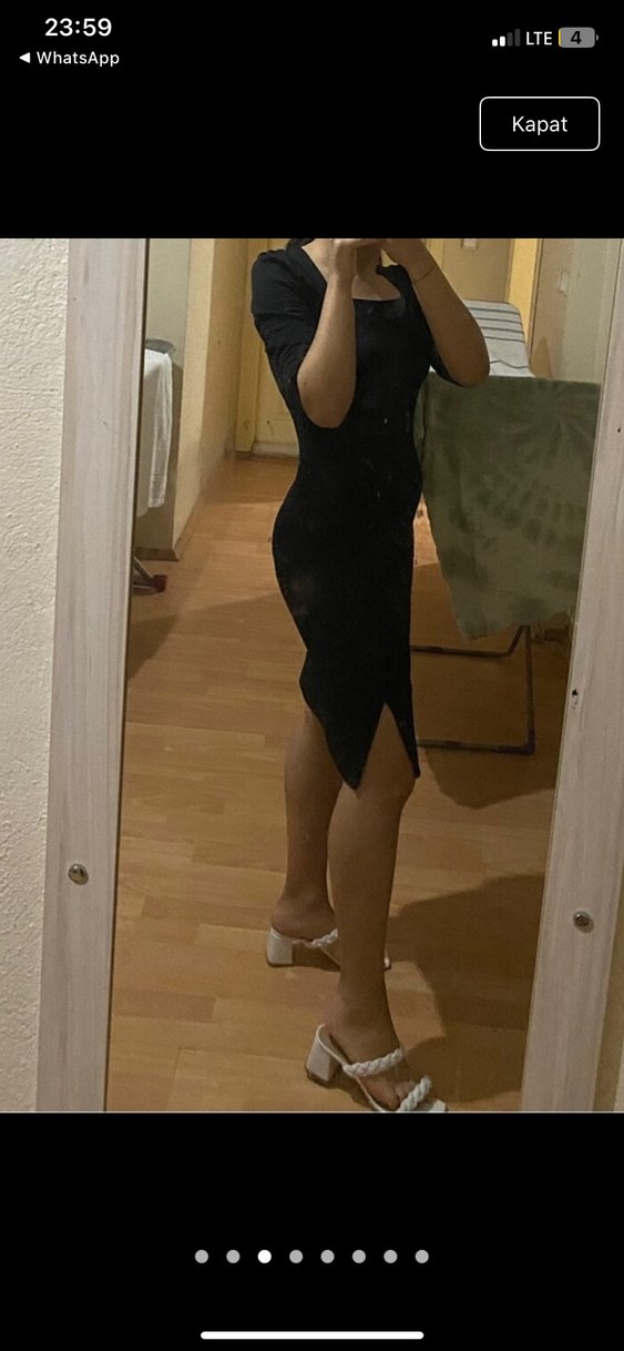 Siyah V Yaka Midi Ofis Elbisesi - Görsel 2