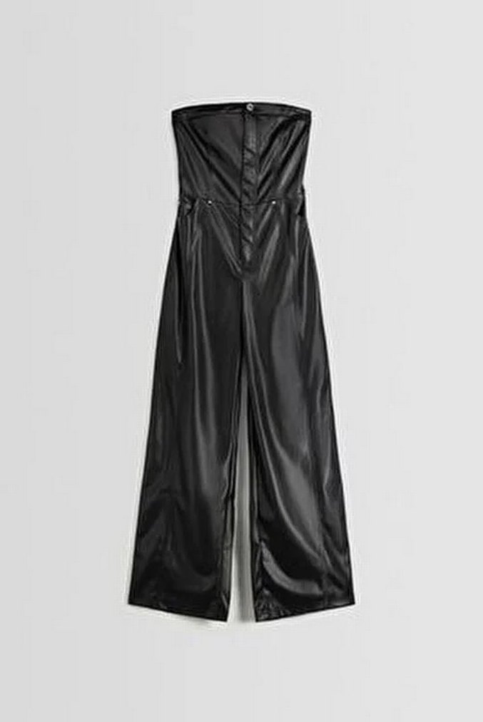 Siyah Deri Kadın Tulumu - Görsel 4