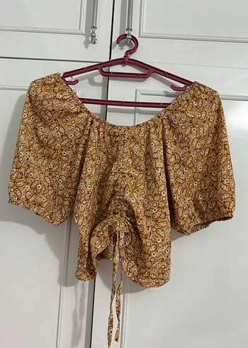 American Vintage Bohem Kahverengi Desenli Kisa Bluz