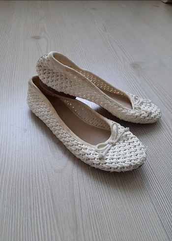 Beyaz Örgü Dantel Detaylı Dolgu Topuk Babet - Görsel 2