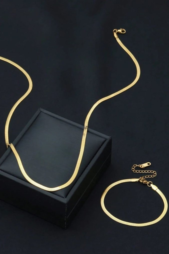 Usinex İtalyan Gold Çelik Kolye ve Bileklik Set - Görsel 3