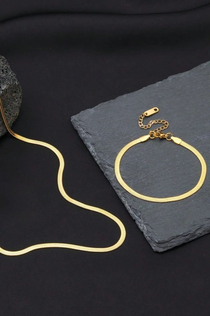 Usinex İtalyan Gold Çelik Kolye ve Bileklik Set - Görsel 2