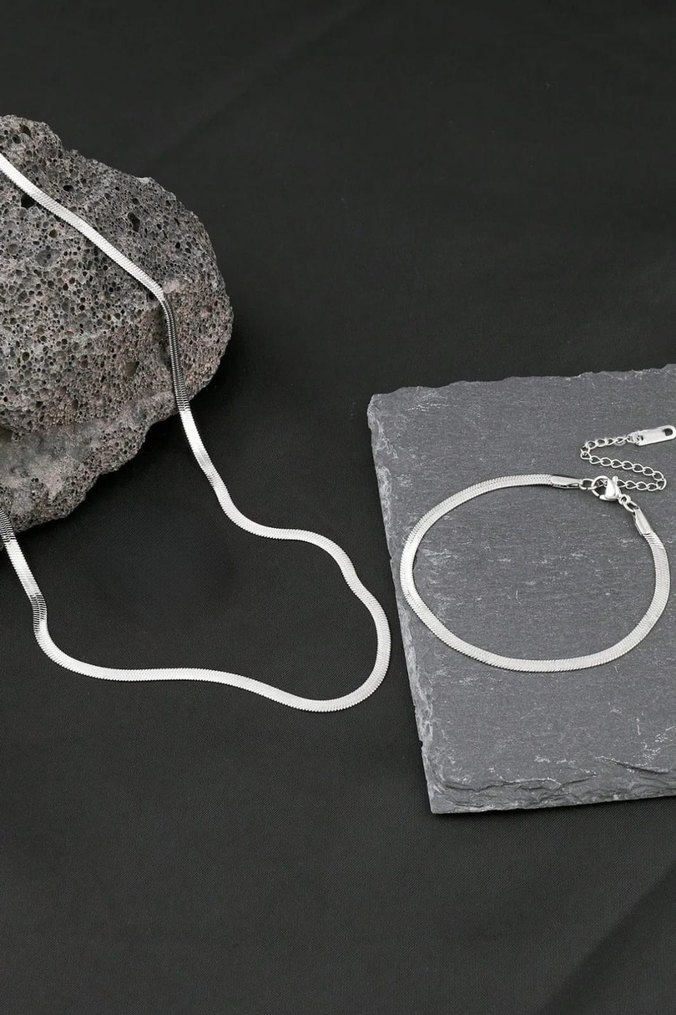 Usinex İtalyan Gümüş Çelik Kolye ve Bileklik Set - Görsel 2