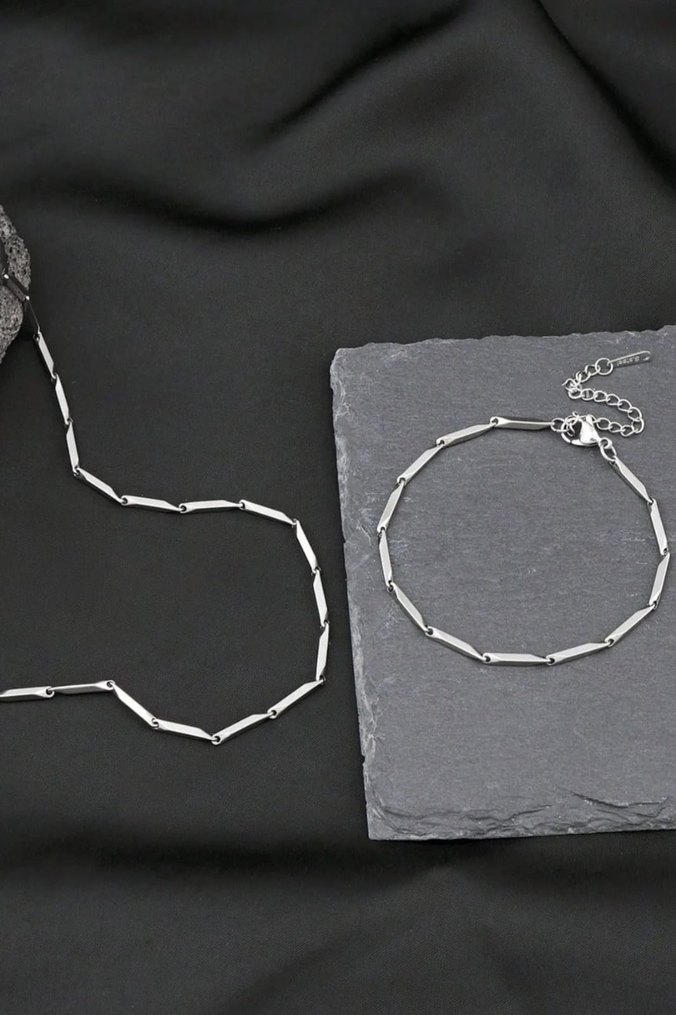 Hybrid Usinex Gümüş Çelik Kolye ve Bileklik Set - Görsel 2