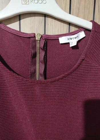 Bordo Kısa Kollu Midi Elbise l beden - Görsel 3