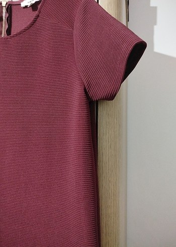 Bordo Kısa Kollu Midi Elbise l beden - Görsel 2