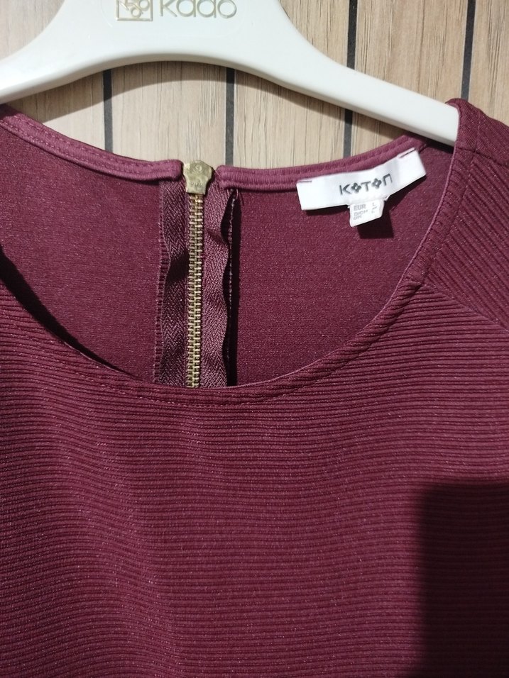 Bordo Kısa Kollu Midi Elbise l beden - Görsel 3