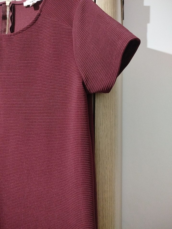 Bordo Kısa Kollu Midi Elbise l beden - Görsel 2