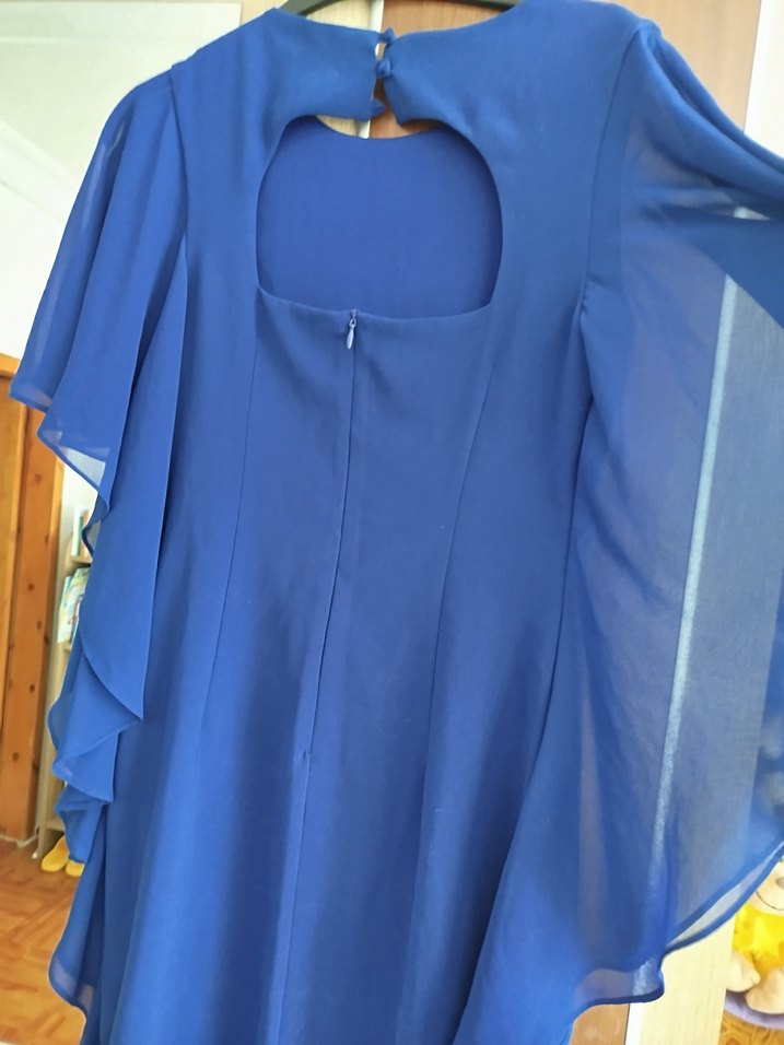 Mavi Midi Drapeli Kadın Elbise - Görsel 5