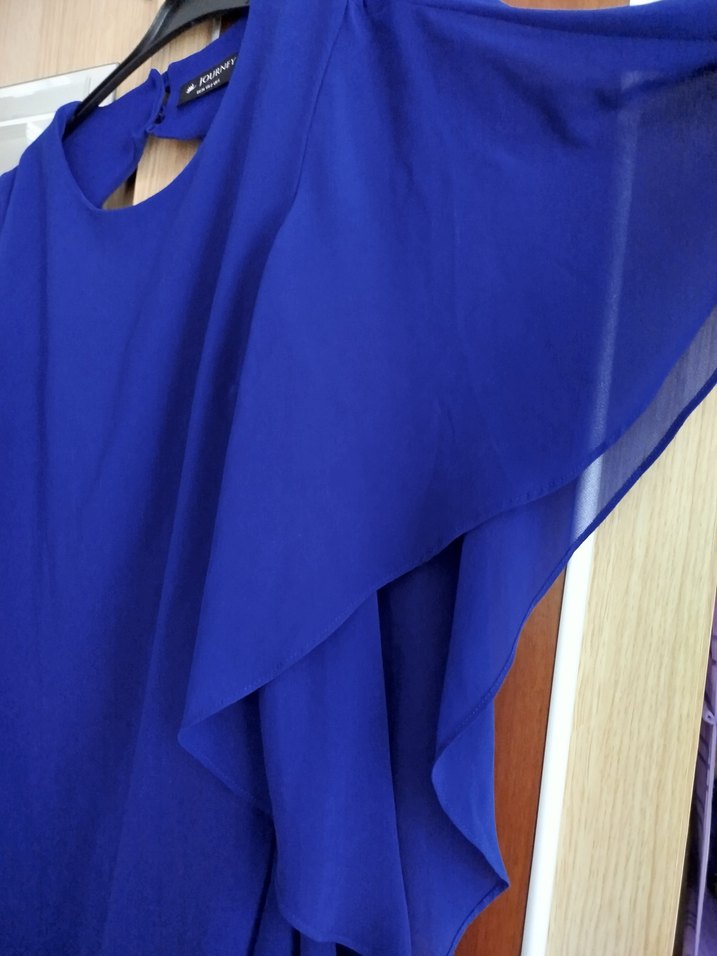 Mavi Midi Drapeli Kadın Elbise - Görsel 3