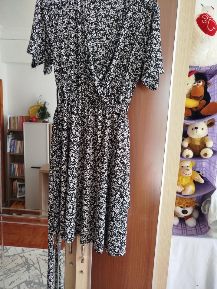 Bohem V Yaka Midi Gri Elbise - Görsel 2