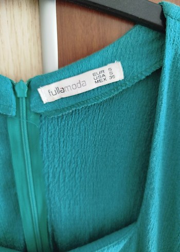 Yeşil V Yaka Midi Keten Elbise - Görsel 6