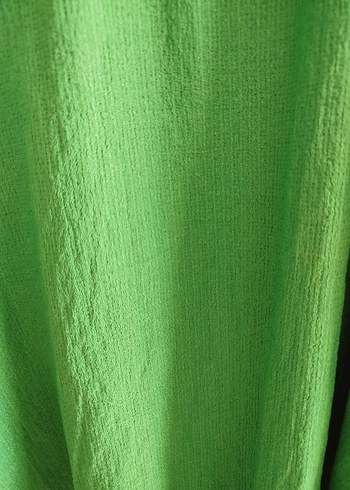 Yeşil V Yaka Midi Keten Elbise - Görsel 5