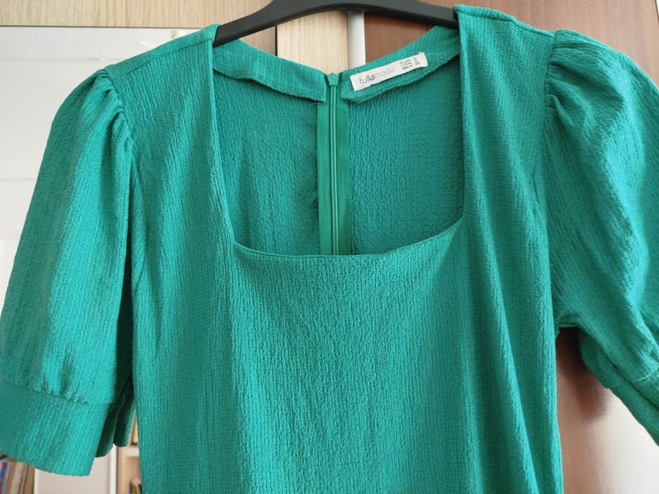 Yeşil V Yaka Midi Keten Elbise - Görsel 3