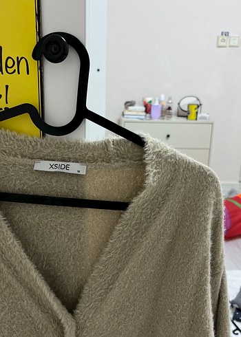 Bej V Yaka Örgü Kadın Hırka - Görsel 2