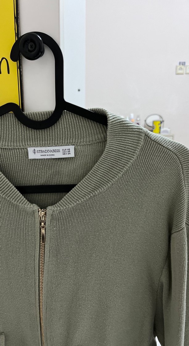 Kadın Haki Fermuarlı Triko Ceket - Görsel 2