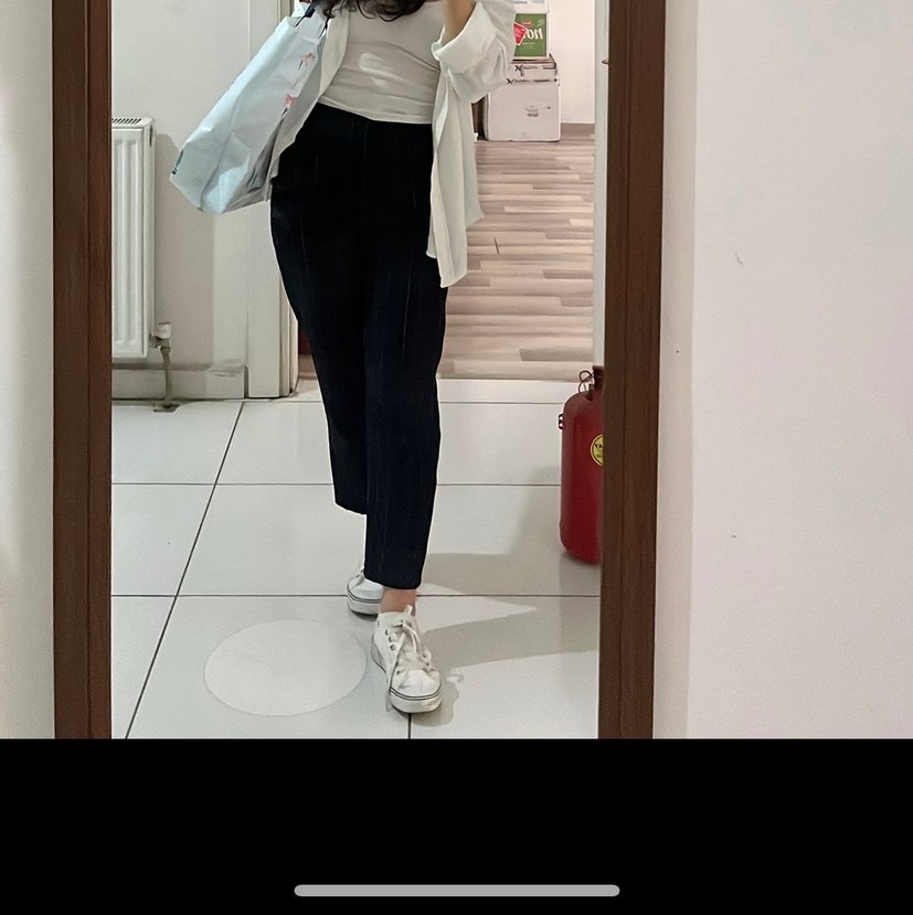 Lacivert Pilili Keten Kadın Pantolon - Görsel 2